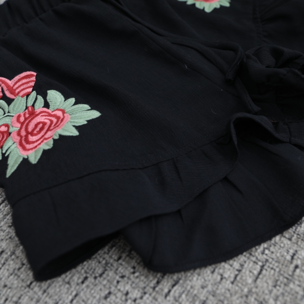 Black Embroidered Ruffled Short Shorts - Picture 2 of 3